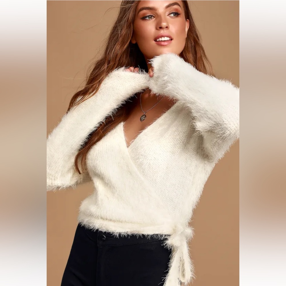 Lulus Snowflake White Eyelash Knit Wrap Sweater